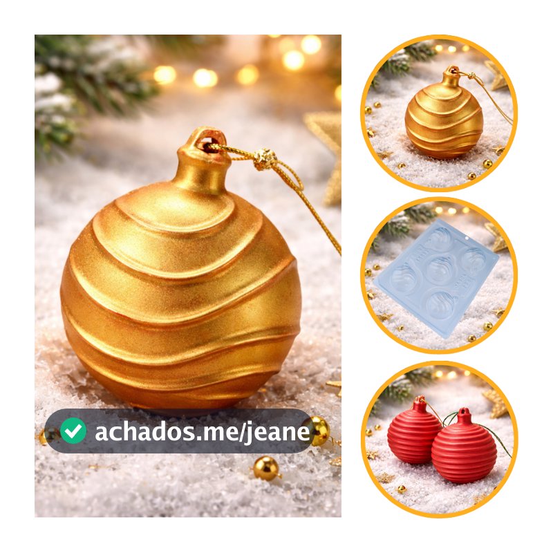 15 Forma BWB Com Silicone (3 partes) Para Chocolate Cód.10052-Bolinha de Natal Listrada 50g. Natal. (CHOCO)