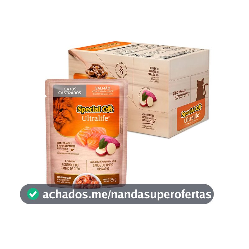 Kit 12un. Ração Úmida Special Cat Ultralife Sachê Para Gatos Castrados Salmão 85g