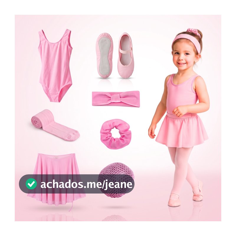 Kit Ballet Infantil 7 Peças Completo Collant Regata Saia Meia Fio 40 Sapatilha Redinha Coque Frufru