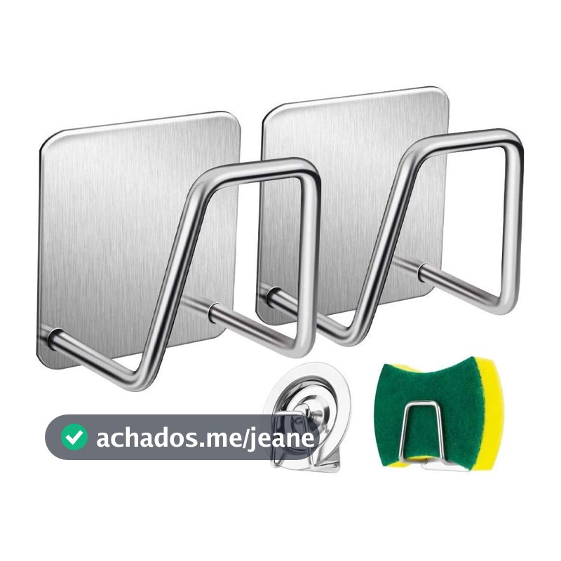 Kit 2 Gancho Aço Inoxidável com Adesivo para Esponja de Cozinha