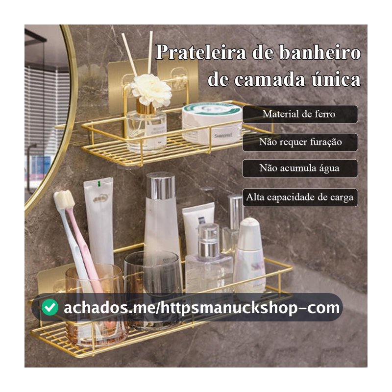 Prateleira De Parede Para Banheiro, Ferro, Não Acumula água, Prova D'água, Instalação Sem Furos Ouro