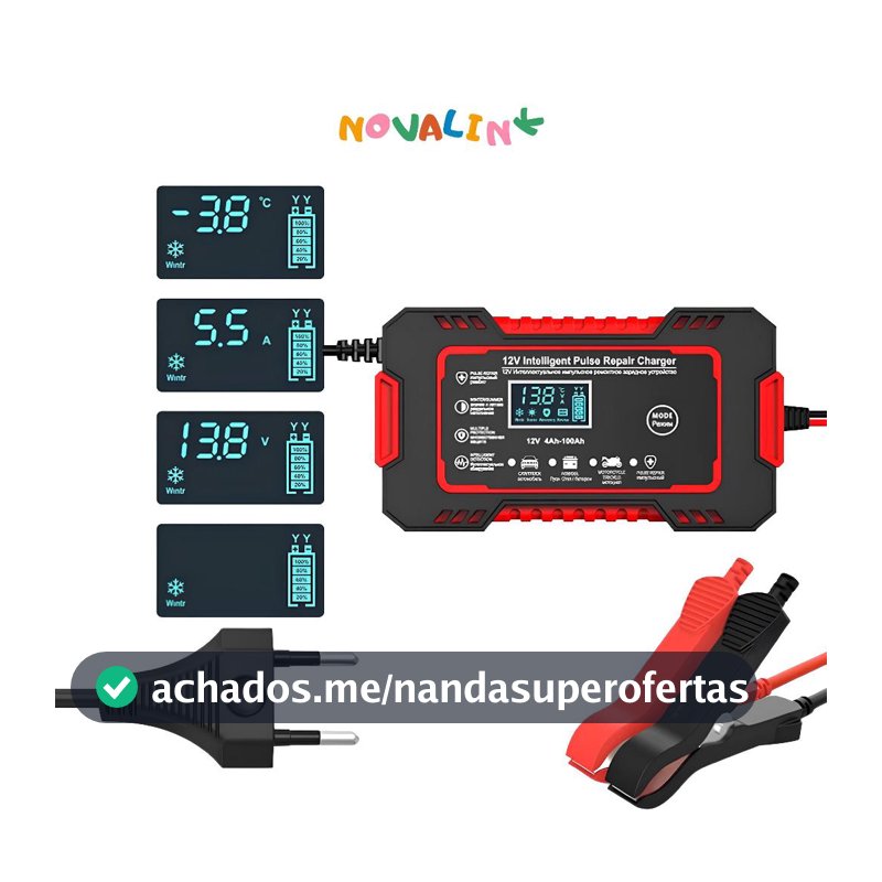 Carregador de bateria automotivo inteligente 12V com Display Digital Automático Energia Reparação Puls