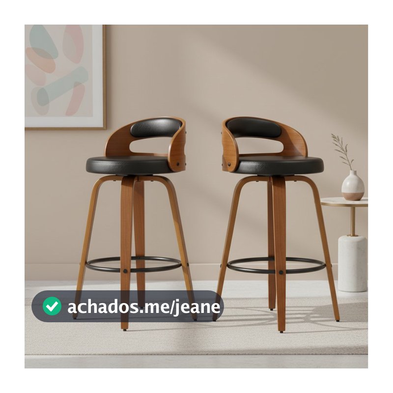 Kit 2 Banquetas para Cozinha Altas Giratórias Madeira Roma Rivatti Preto/Marrom Preto/Marrom