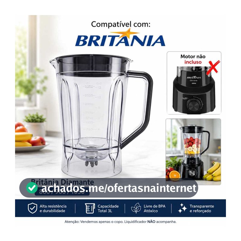 Copo para liquidificador compativel com,  Britania Diamante 800 1050 TO GO 900 W BLQ 970 Turbo Cristal (tamp Pta) - 9232