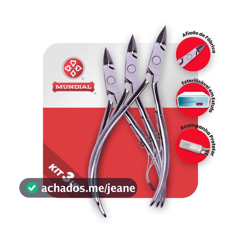 Kit Alicate De Cutícula Mundial 522C - 3 Unidades