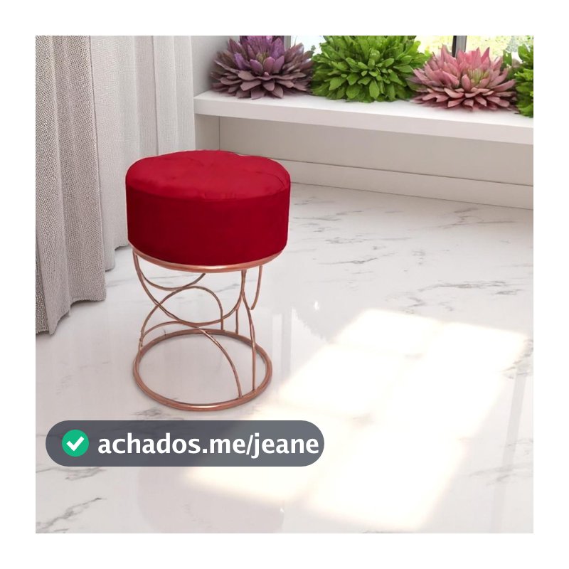 Puff Meia Lua para Quarto, Sala, Recepção, Clínica, Salão- Capitonê Base Rosé Gold