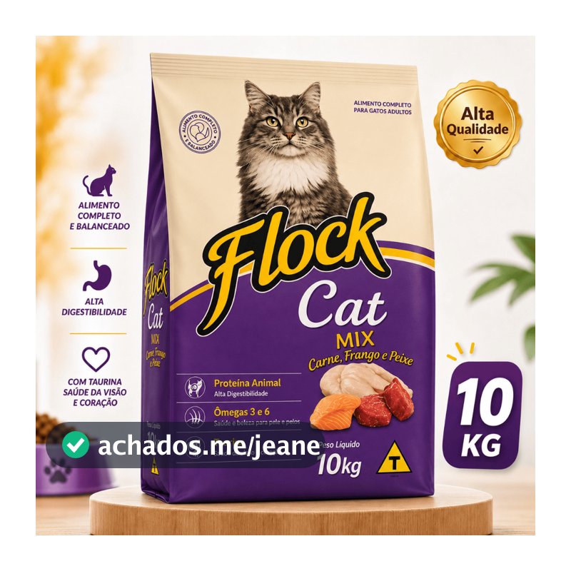 Ração Premium Para Gatos Adultos - Flock Cat Mix - 10kg