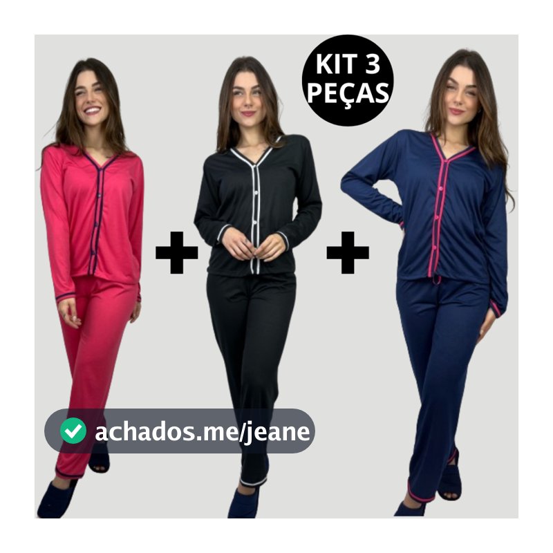 Kit 3 Pijamas Longos Inverno Frio