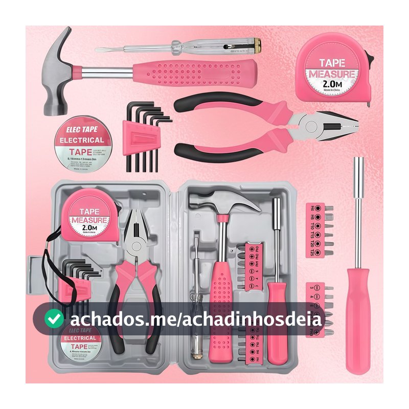🌸Ferramentas Colorida Rosa para Mulher, Kit com 13/24/39Unidades para Reparos Domésticos e DIY