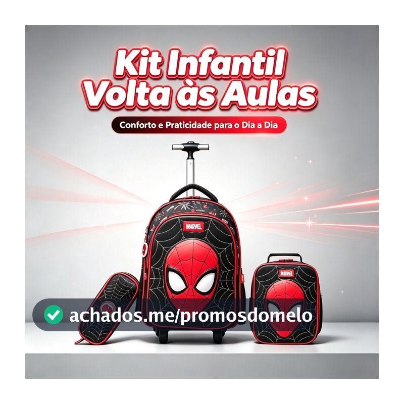 Kit Mochila de Rodinhas Spider Man Lancheira Estojo Escolar Infantil