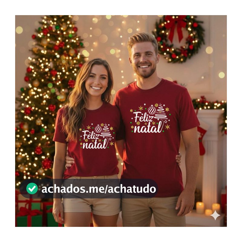 Kit Casal 2 Camisetas Estampadas Feliz Natal Tecido 100% Algodão Premium Envio Imediato