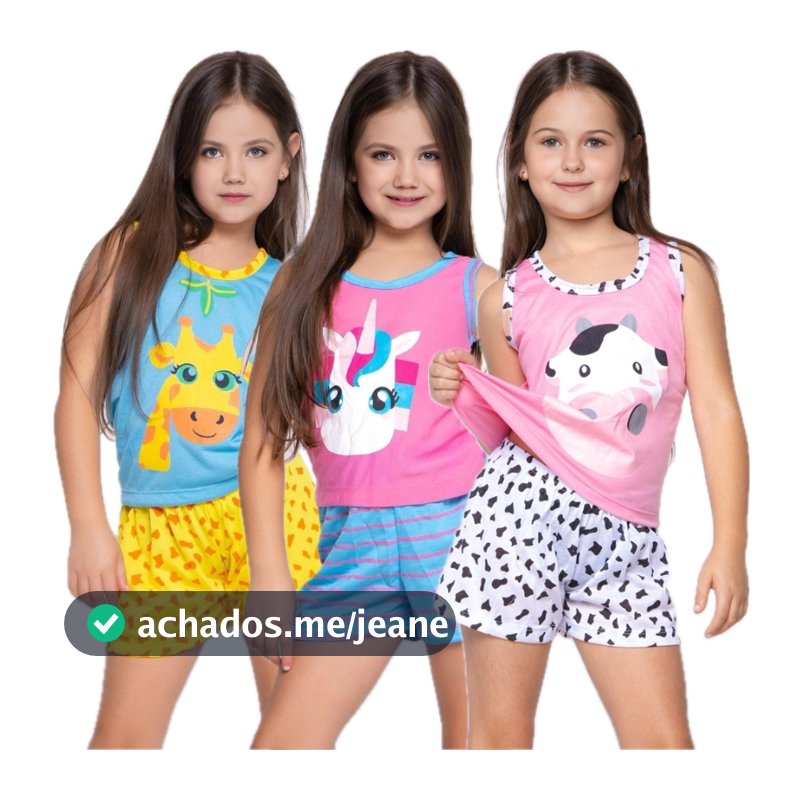 Pijama Infantil Estampa Sortida Kids Menina Menino Criança Regata Estampado Verão Manga Curta Calor Roupa Dormir