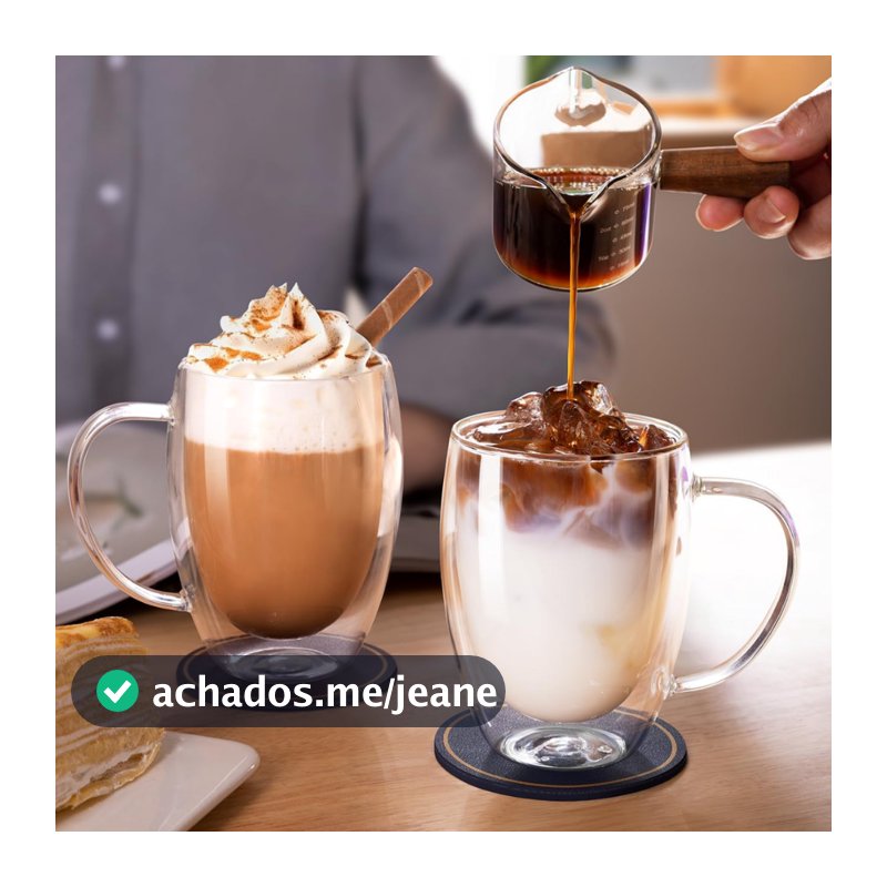 Xícara Café Vidro Duplo 350ml Kit 2 Unidades Promoção