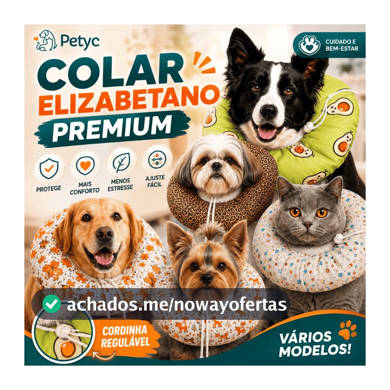 Colar Elizabetano Ajustável Petyc Cone Pós Cirúrgico Cães e Gatos Confortável Estampado Proteção Macio Regulagem Segura