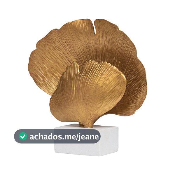 Escultura Enfeite Decorativo Folha Dourada Em Poliresina Moderna