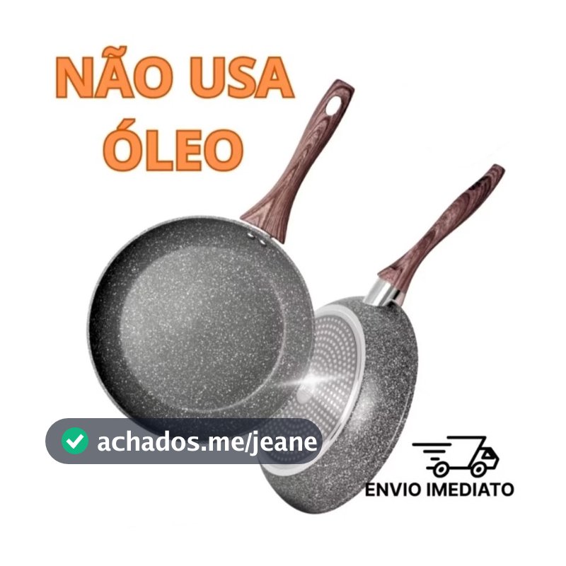 Frigideira Antiaderente de Alumínio Revestimento Cerâmico Premium Funda Cabo Madeira Não Gruda 24/26/28cm
