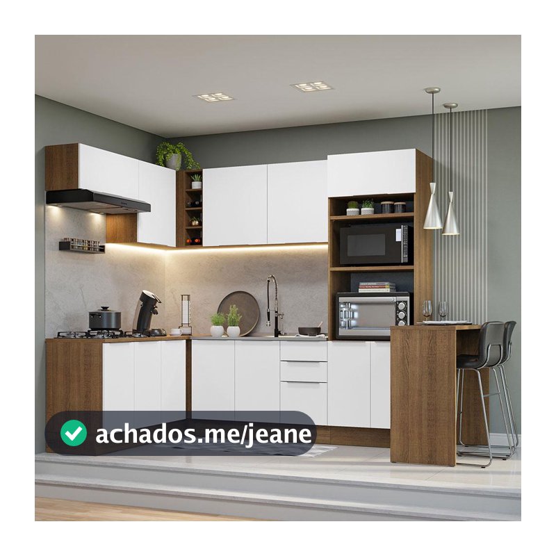 Armário de Cozinha Completa de Canto 489cm Rustic/Branco Stella Madesa