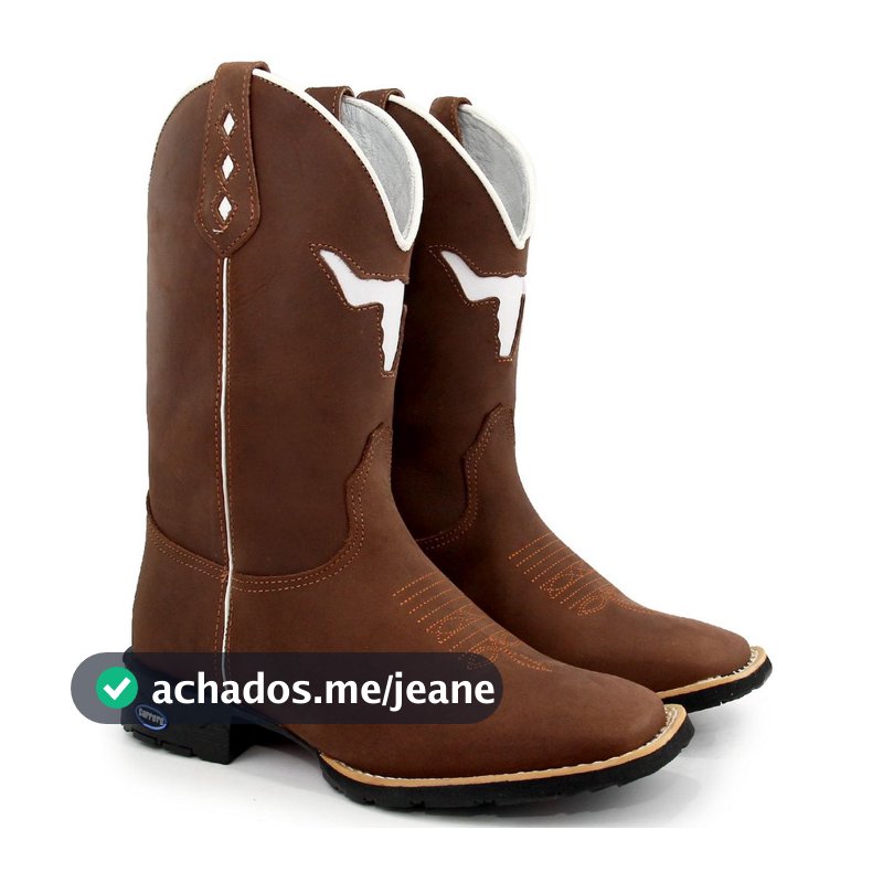 Bota Botina Texana Masculina em Couro Legítimo Bordada Cara de Boi