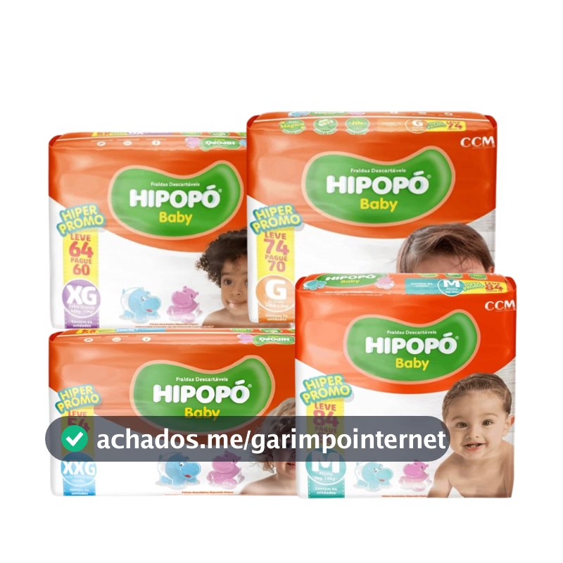 Fralda Hipopó Baby Pacotão Hiper - P M G XG XXG 10h de Proteção e absorção