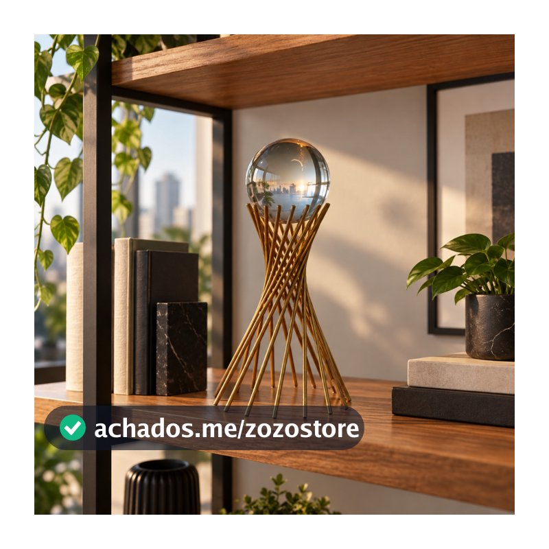 Decoração Enfeite Escultura Mesa Esfera Vidro Metal Bola de Cristal Coração Dourado
