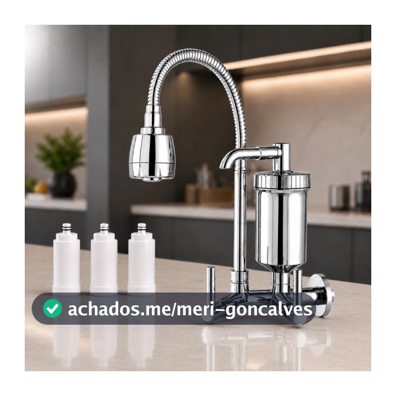 Torneira Com Filtro Gourmet Parede Cozinha Cromada 1/4 De Volta Bica Flexível Duplo Jato Giro 360° Refil Incluso