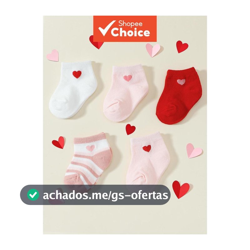 Pacote Com 5 Meias Para Bebês Design De Coração Fofo , Algodão Macio , Respirável , Antiderrapante , Infantis 0 A 36 Mes
