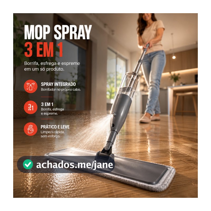 Mop Spray Cabo Inox Rodo Com Dispenser Reservatorio Vassoura Magica Limpeza