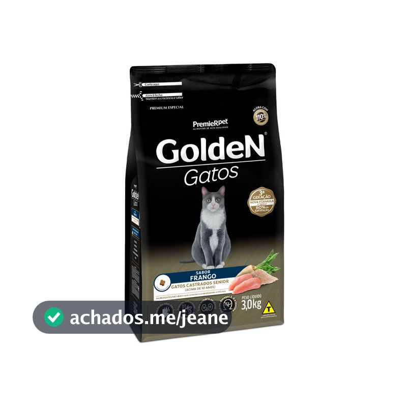 Ração 3kg Golden para Gatos Castrados Sênior Frango