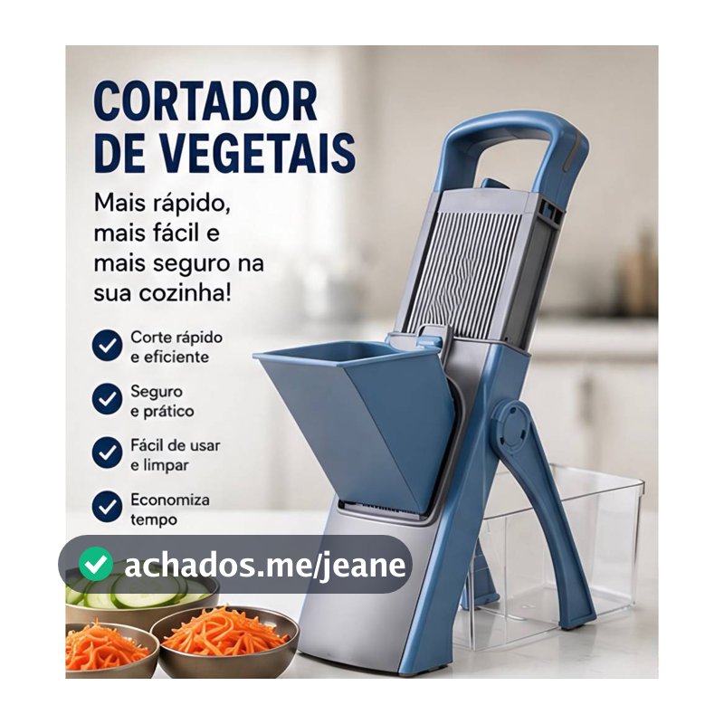 Cortador Fatiador de Legumes Multifuncional Premium com Recipiente e Lâminas em Aço Inox