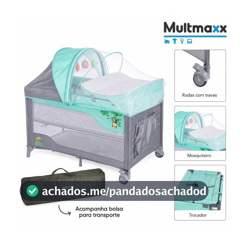 Berço Portátil Com Trocador e Mosquiteiro 2 Alturas Cercadinho Infantil Dobrável Cercado Bebê Bolsa