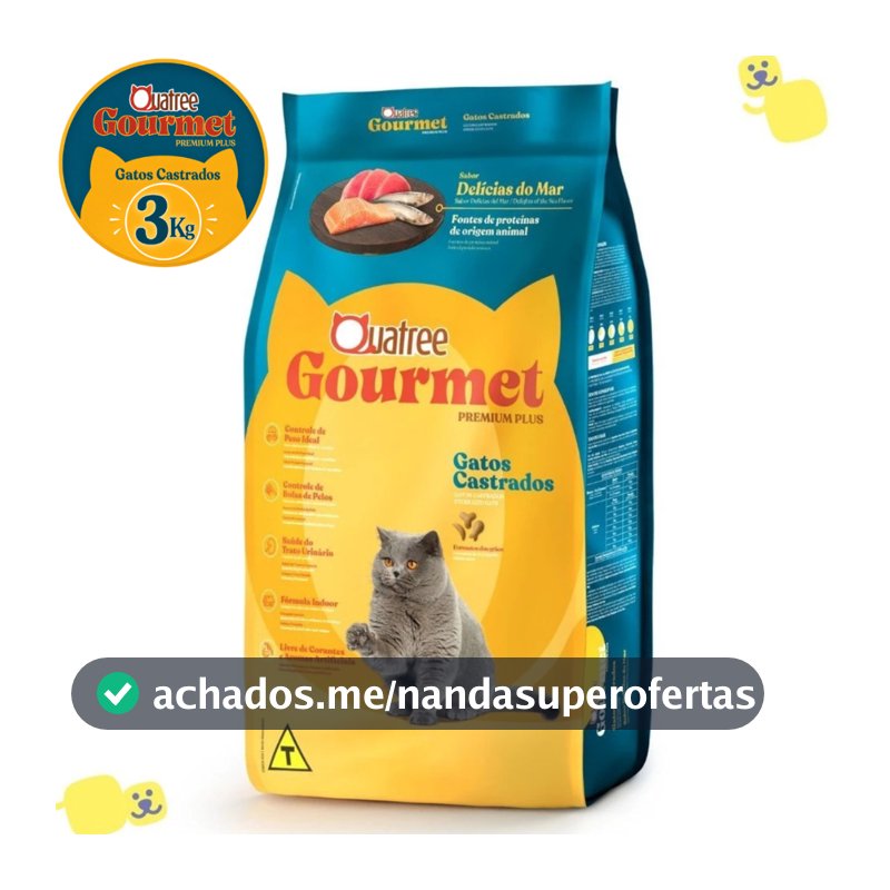 Ração Quatree Gourmet Ração Quatree Gatos Castrados Delícias do Mar 3kg Ração Gato Castrado