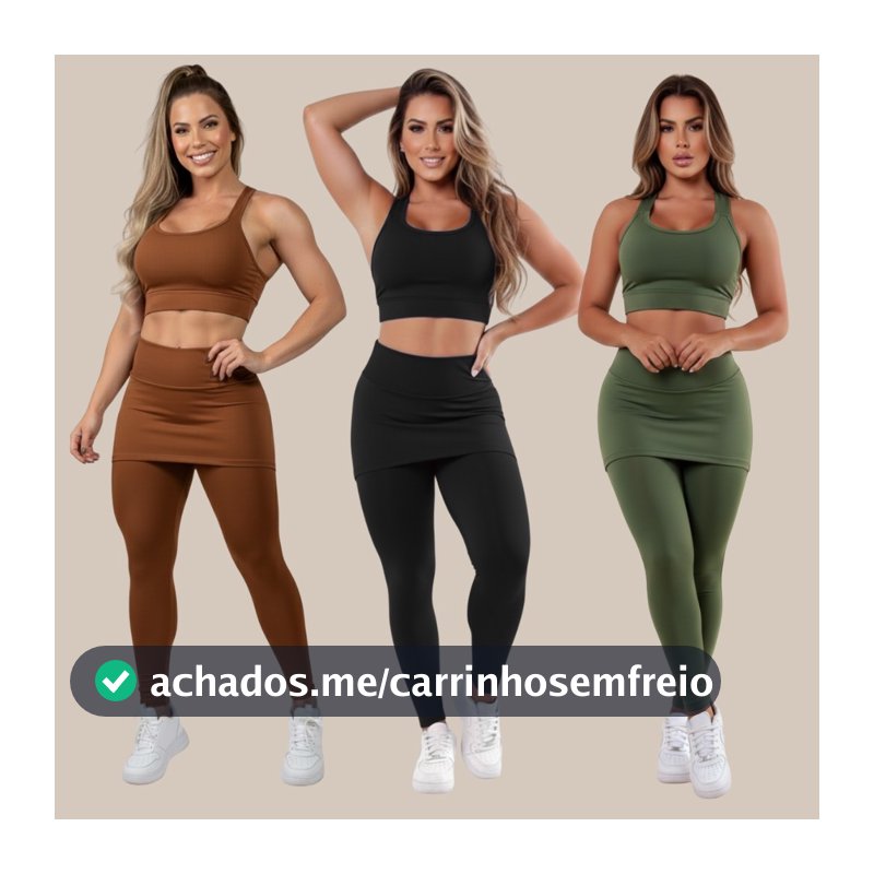 Kit 3 Conjuntos Calça Legging Saia Tapa Bumbum Roupas Femininas De Academia A15
