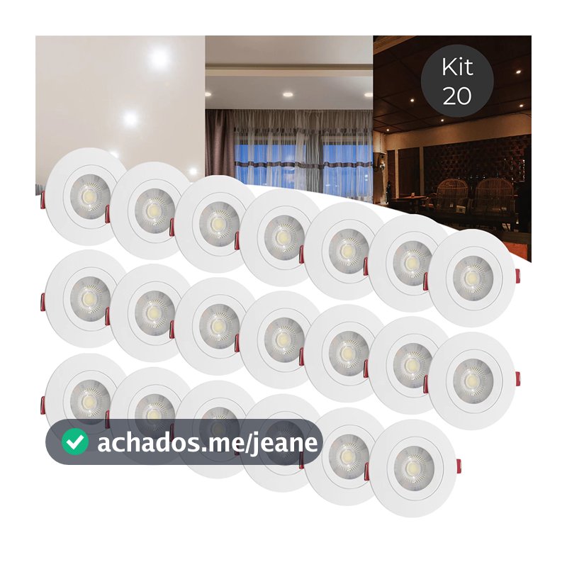 Kit 20 Spot Led 5w Embutir Redonda Direcionável Teto Sanca Dicroica BF/BQ