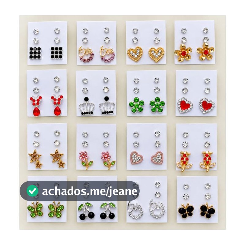 15 Pares de  Brincos kit  Revenda 5 Cartelinha Com 3 Pares Cada