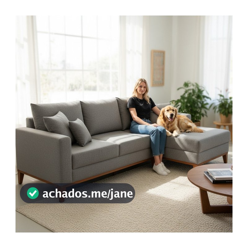 Sofá 3 Lugares Beny com Chaise Direito Linho Cinza