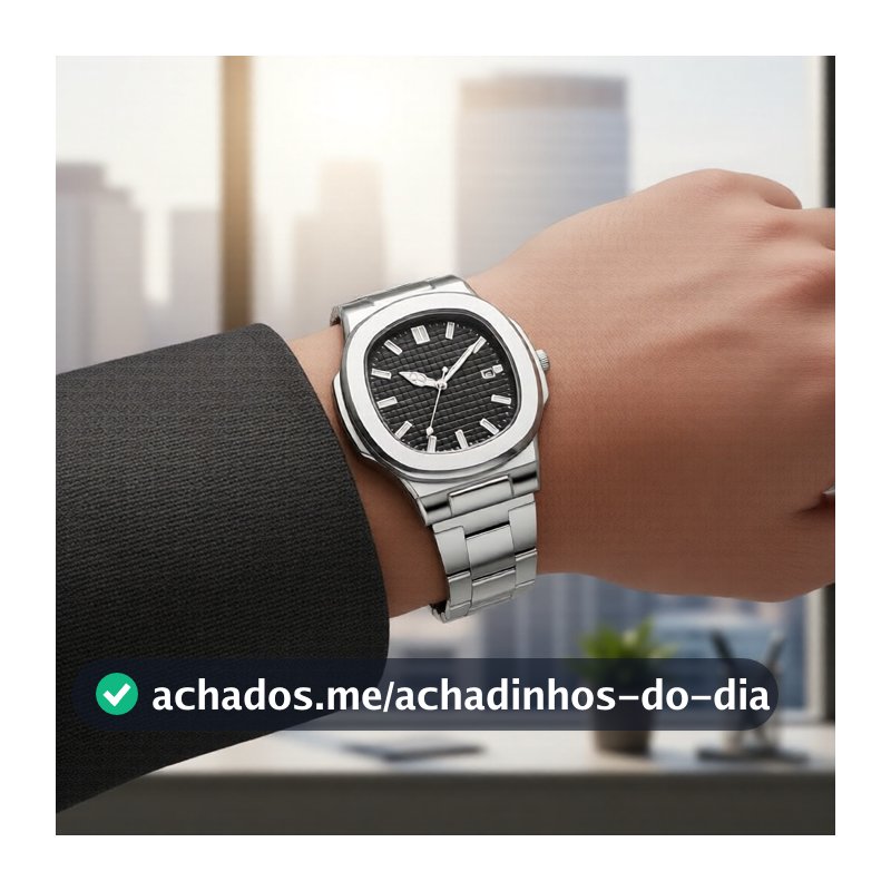 Relógio masculino de quartzo quadrado de aço inoxidável com função de data