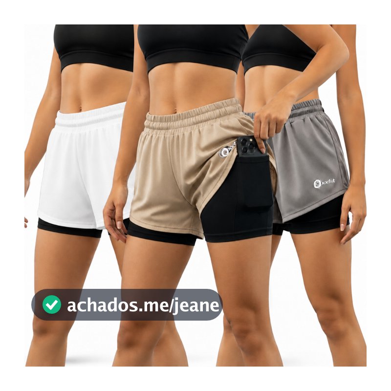 Kit 3 Shorts 2 Em 1 DryFit Feminino Treino Corrida Academia