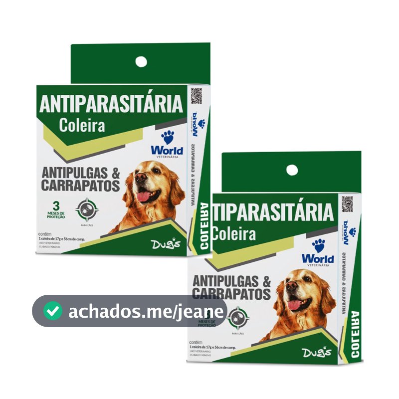 02 Coleira Cães Antipulgas E Carrapatos Dugs 56cm World