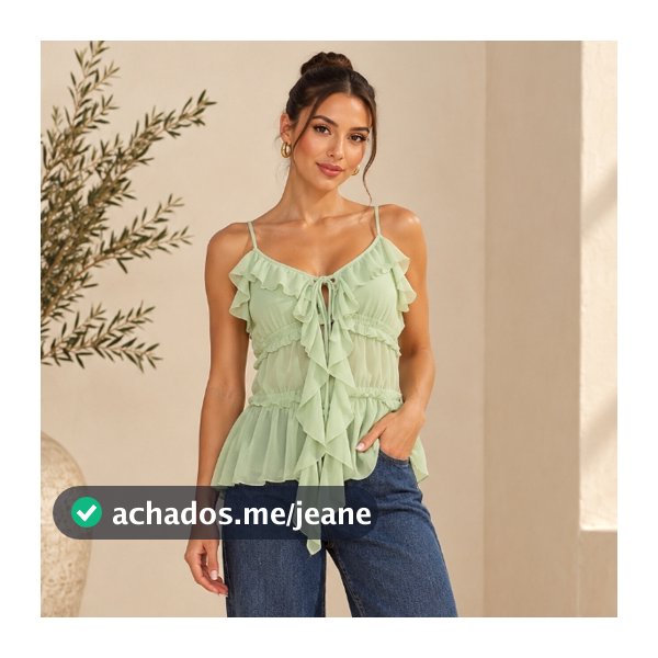 Blusa Feminina Alça Fina Babado Decote V Amarração Frontal Casual Verão