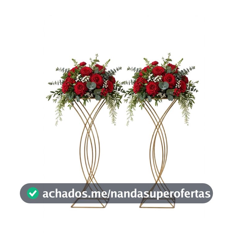 Kit 2 Vasos Porta Arranjo Treliça Flores 60cm Aramado Para Festa Decoração Dourado