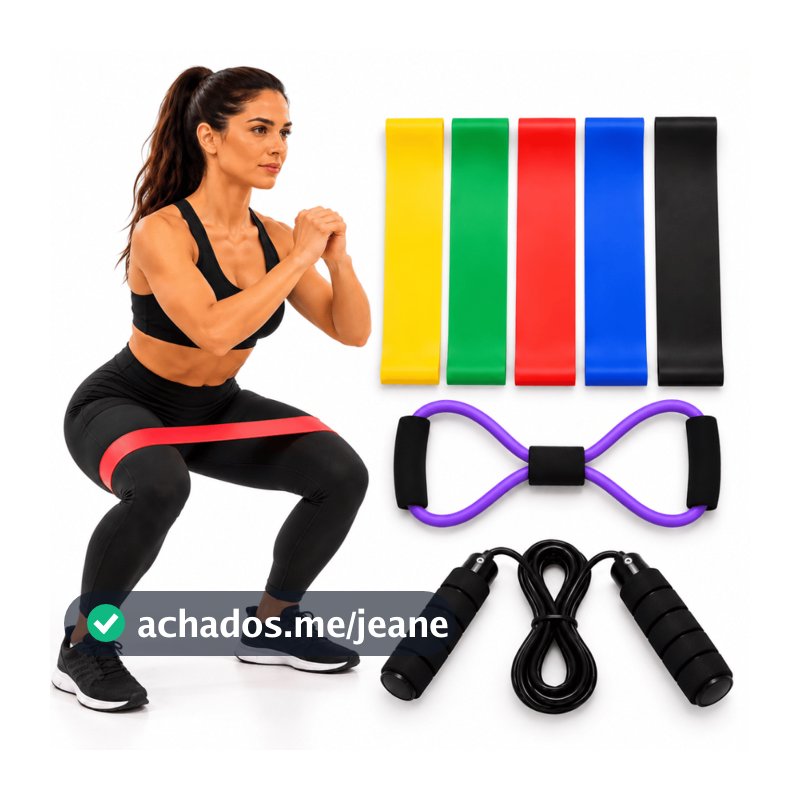 Kit Treine Em Casa Completo Elástico Extensor Cross Tube + Kit com 5 Faixa + Corda de Pular
