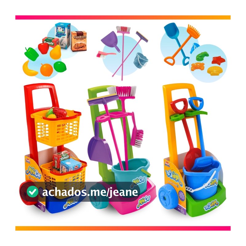 Brinquedo Infantil Faz de Conta Brincadeira Mercadinho Limpeza Praia C/ Acessórios Baldinho Cestinha