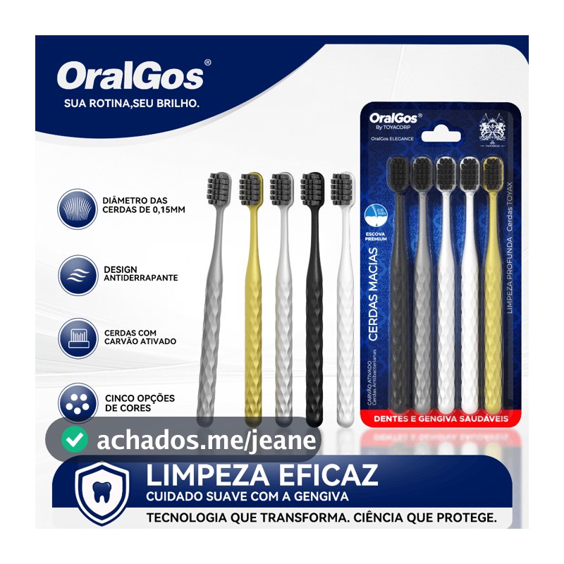 OralGos Escova Premium com Cerdas de Carvão,Cerdas de altadensidade+Pega Antiderrapante