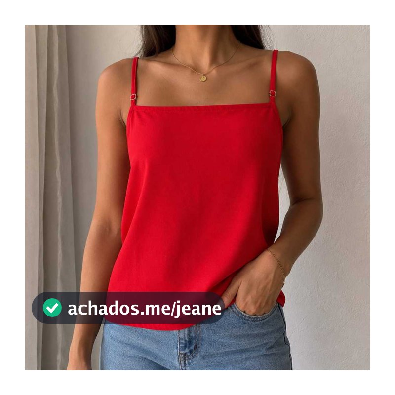 Regata Feminina Alça Fina Vermelha Básica Alça Regulável Decote Quadrado Blusa Cropped Social