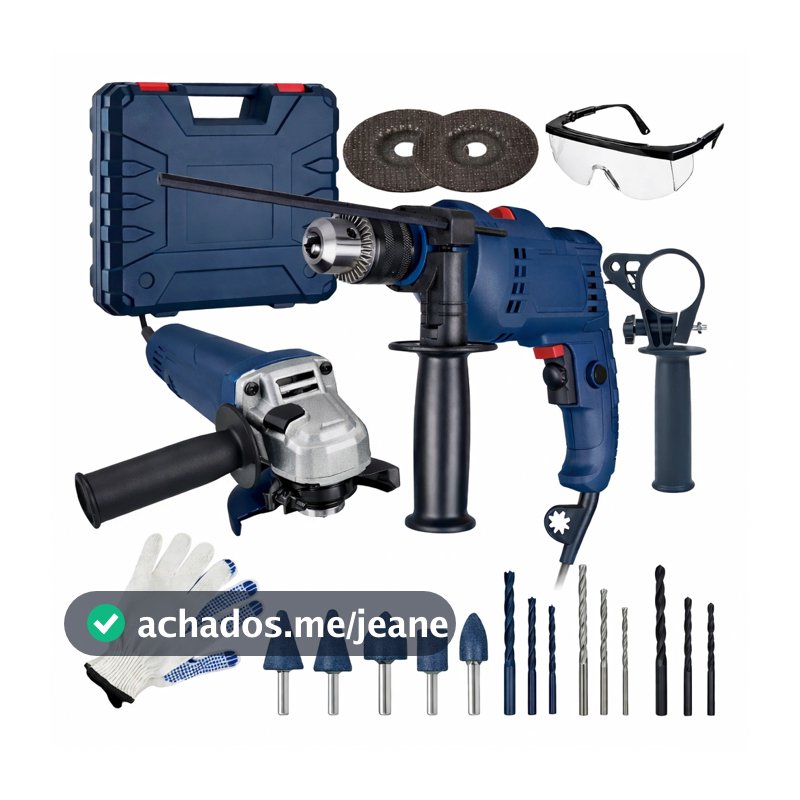 Kit Furadeira de Impacto parafusadeira 800W + Esmerilhadeira Lixadeira com Maleta e Acessórios