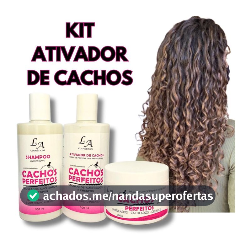 Combo Cachos Perfeitos Shampoo Condicionador e Máscara Hidratante Ativador de cachos 3x300g
