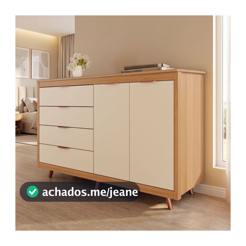 Cômoda Ravenna 100% MDF com 4 Gavetas 2 Portas e Kit de Pés Estilo Retrô