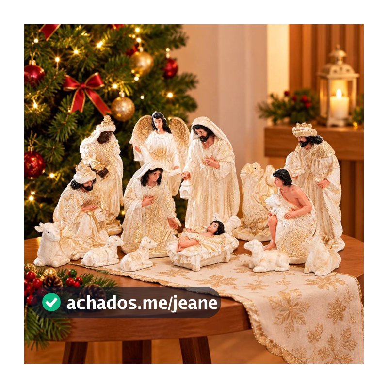 Presépio de natal 15 peças completo com 20cm de altura dourado decoração de natal natalino rico detalhes gesso resinado