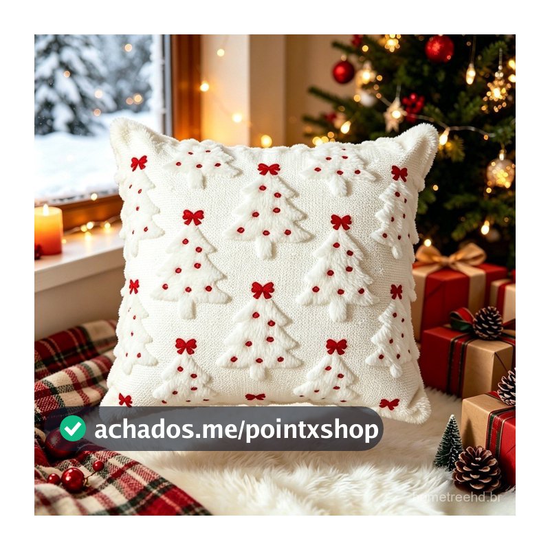 Capa de Almofada de Natal Bordada 45x45cm - Árvore de Natal, 7 Modelos