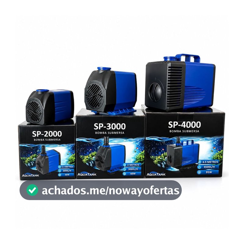 Motor Bomba Submersa 3000l/h Aquatank SP 2000 L/h Até 4000 Litros Por Hora Aquario Fonte Lago